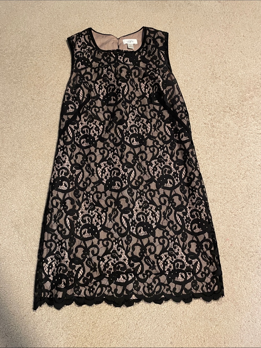 LOFT Black Lace Midi Dress with Nude Lining